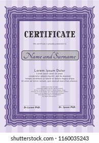 Violet Certificate of achievement template. With great quality guilloche pattern. Customizable, Easy to edit and change colors. Nice design. 