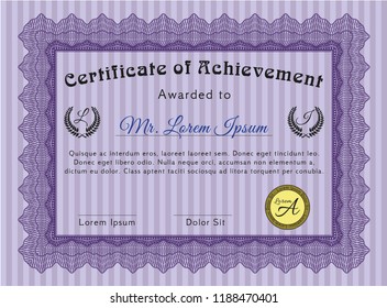 Violet Certificate of achievement template. With great quality guilloche pattern. Elegant design. Customizable, Easy to edit and change colors. 