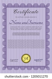 Violet Certificate of achievement template. With great quality guilloche pattern. Perfect design. Customizable, Easy to edit and change colors. 