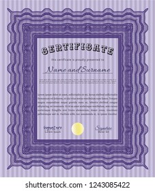 Violet Certificate of achievement template. With great quality guilloche pattern. Beauty design. Customizable, Easy to edit and change colors. 