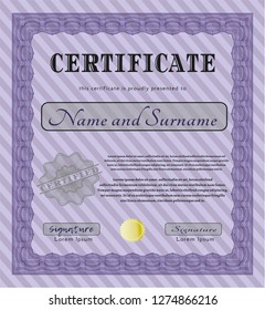 Violet Certificate of achievement template. With great quality guilloche pattern. Vector illustration. Superior design. 