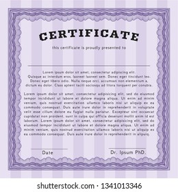 Violet Certificate of achievement template. With great quality guilloche pattern. Nice design. Detailed. 