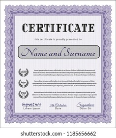 Violet Certificate of achievement template. With guilloche pattern and background. Detailed. Nice design. 