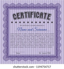 Violet Certificate of achievement template. With guilloche pattern. Customizable, Easy to edit and change colors. Nice design. 