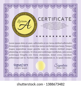Violet Certificate of achievement template. With guilloche pattern. Vector illustration. Nice design. 