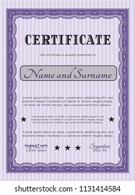 Violet Certificate of achievement template. With linear background. Customizable, Easy to edit and change colors. Excellent design. 