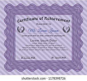 Violet Certificate of achievement template. With linear background. Money style design. Detailed. 