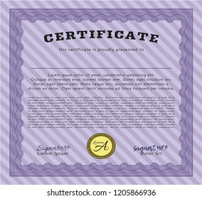 Violet Certificate of achievement template. With linear background. Good design. Customizable, Easy to edit and change colors. 