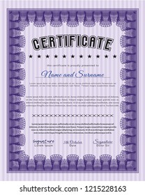 Violet Certificate of achievement template. With linear background. Vector illustration. Beauty design. 