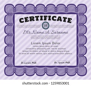 Violet Certificate of achievement template. With linear background. Modern design. Vector illustration. 