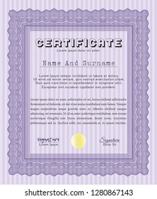 Violet Certificate of achievement template. With linear background. Vector illustration. Artistry design. 