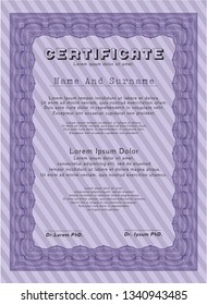 Violet Certificate of achievement template. With linear background. Customizable, Easy to edit and change colors. Money style design. 