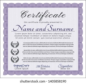 Violet Certificate of achievement template. With linear background. Money Pattern. Customizable, Easy to edit and change colors. 
