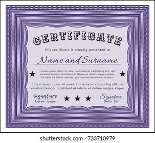 Violet Certificate of achievement template. Lovely design. With complex background. Customizable, Easy to edit and change colors. 