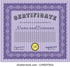 Violet Certificate of achievement template. Modern design. Complex background. Detailed. 