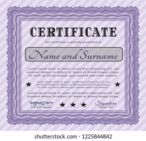Violet Certificate of achievement template. Modern design. Customizable, Easy to edit and change colors. With guilloche pattern and background. 