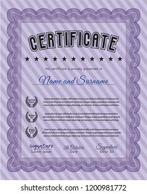 Violet Certificate of achievement template. Money style design. Vector illustration. With quality background. 