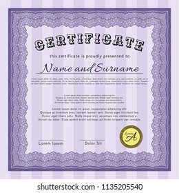 Violet Certificate of achievement template. Nice design. Customizable, Easy to edit and change colors. With complex linear background. 