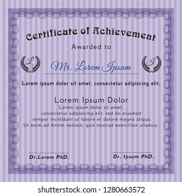 Violet Certificate of achievement template. Nice design. Detailed. Easy to print. 