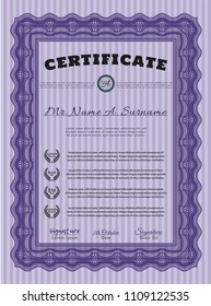 Violet Certificate of achievement template. Perfect design. With quality background. Customizable, Easy to edit and change colors. 