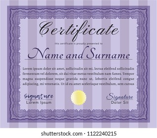 Violet Certificate of achievement template. Perfect design. Vector illustration. With background. 