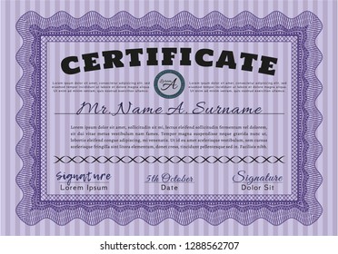 Violet Certificate of achievement template. Perfect design. Customizable, Easy to edit and change colors. With background. 