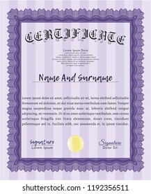 Violet Certificate of achievement template. Printer friendly. Artistry design. Detailed. 