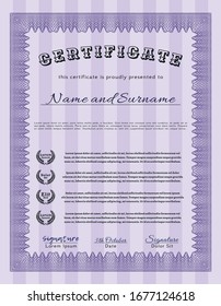 Violet Certificate of achievement template. Printer friendly. Detailed. Retro design. 