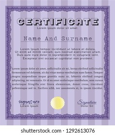 Violet Certificate of achievement template. With quality background. Vector illustration. Sophisticated design. 