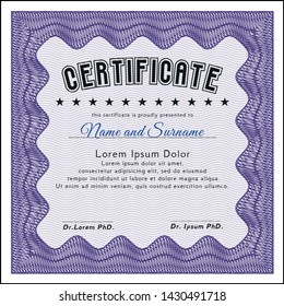 Violet Certificate of achievement template. Retro design. With guilloche pattern and background. Vector illustration. 