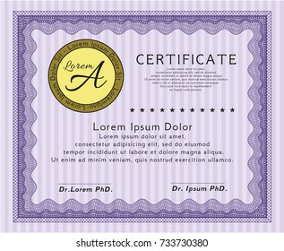 Violet Certificate of achievement template. Retro design. Detailed. With background. 