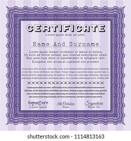 Violet Certificate of achievement template. Sophisticated design. With linear background. Customizable, Easy to edit and change colors. 