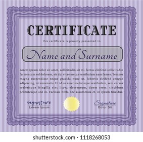 Violet Certificate of achievement template. Sophisticated design. Easy to print. Customizable, Easy to edit and change colors. 