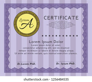 Violet Certificate of achievement template. Sophisticated design. Detailed. With guilloche pattern. 