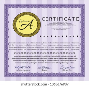 Violet Certificate of achievement template. Sophisticated design. Complex background. Customizable, Easy to edit and change colors. 