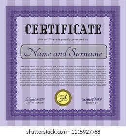 Violet Certificate of achievement template. Superior design. With background. Vector illustration. 
