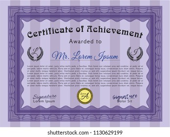 Violet Certificate of achievement template. Superior design. Detailed. Easy to print. 