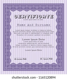 Violet Certificate of achievement template. Superior design. With background. Detailed. 
