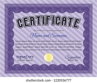 Violet Certificate of achievement template. Superior design. Detailed. Printer friendly. 
