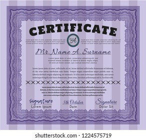 Violet Certificate of achievement template. Superior design. With background. Customizable, Easy to edit and change colors. 