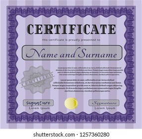 Violet Certificate of achievement template. Superior design. Customizable, Easy to edit and change colors. With guilloche pattern and background. 