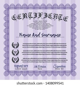 Violet Certificate of achievement template. Vector illustration. With quality background. Lovely design. 