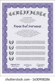 Violet Certificate of achievement template. Vector illustration. Easy to print. Lovely design. 