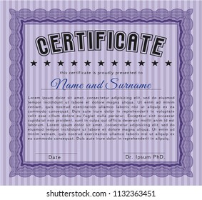 Violet Certificate of achievement. Vector illustration. With complex background. Beauty design. 