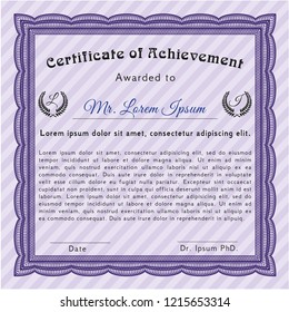 Violet Certificate of achievement. Vector illustration. Printer friendly. Sophisticated design. 