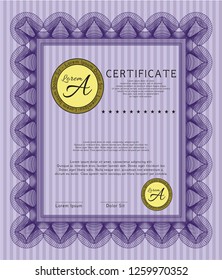 Violet Certificate. Artistry design. With complex background. Customizable, Easy to edit and change colors. 