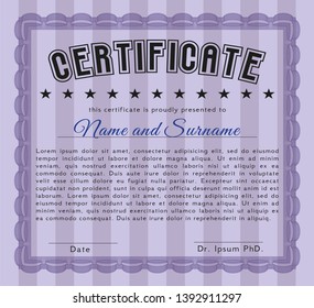 Violet Certificate. Artistry design. Vector illustration. With complex background. 
