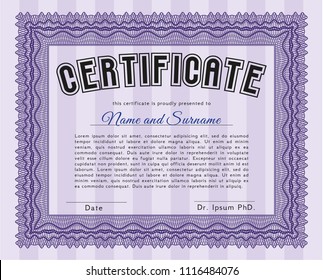 Violet Certificate. With background. Money Pattern. Detailed. 