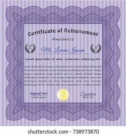 Violet Certificate. With background. Vector illustration. Retro design. 