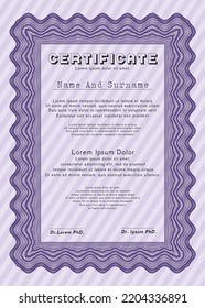 Violet Certificate.  Beauty design.  Complex background.  Vector illustration. 